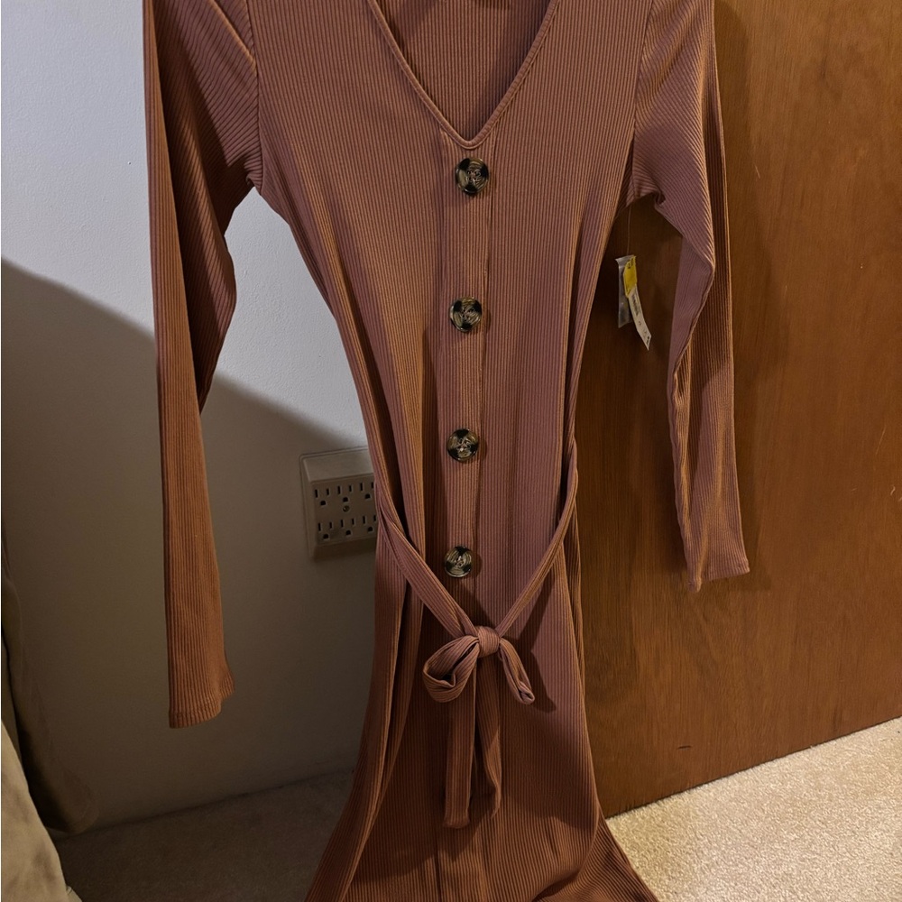 Women’s No Boundaries Long Sleeve Brown Dress with Button Detail Size Medium NWT